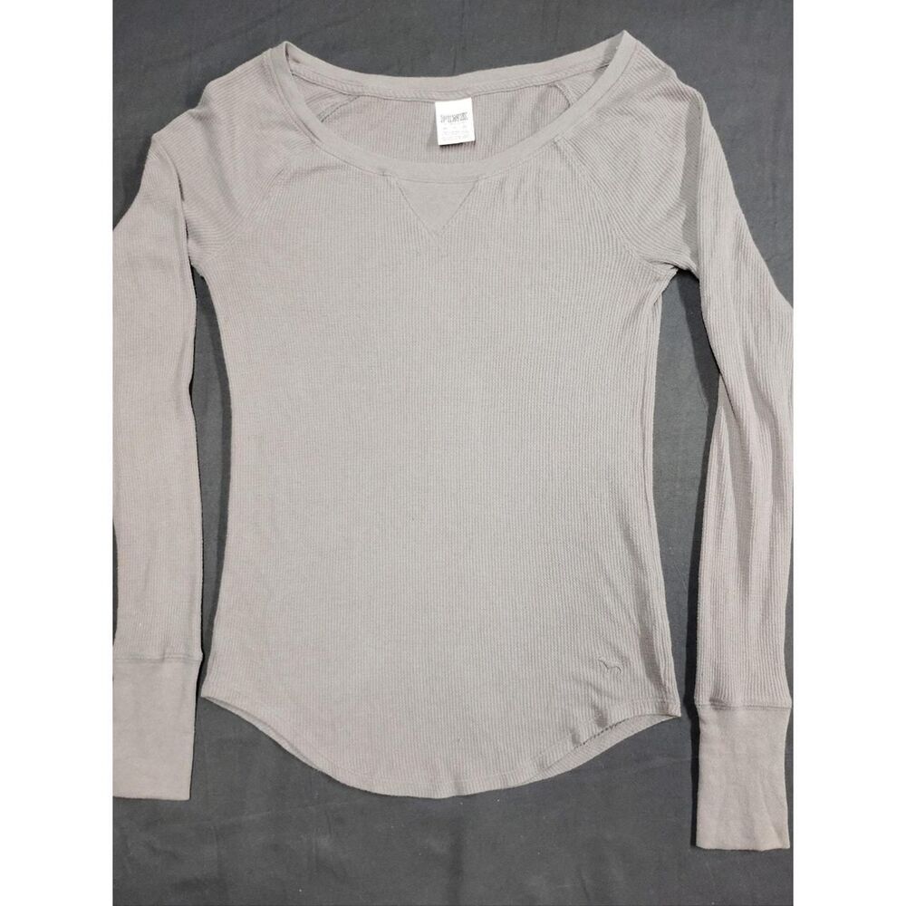 Victoria's Secret Women's Grey Thermal Sweater with Curved Hem